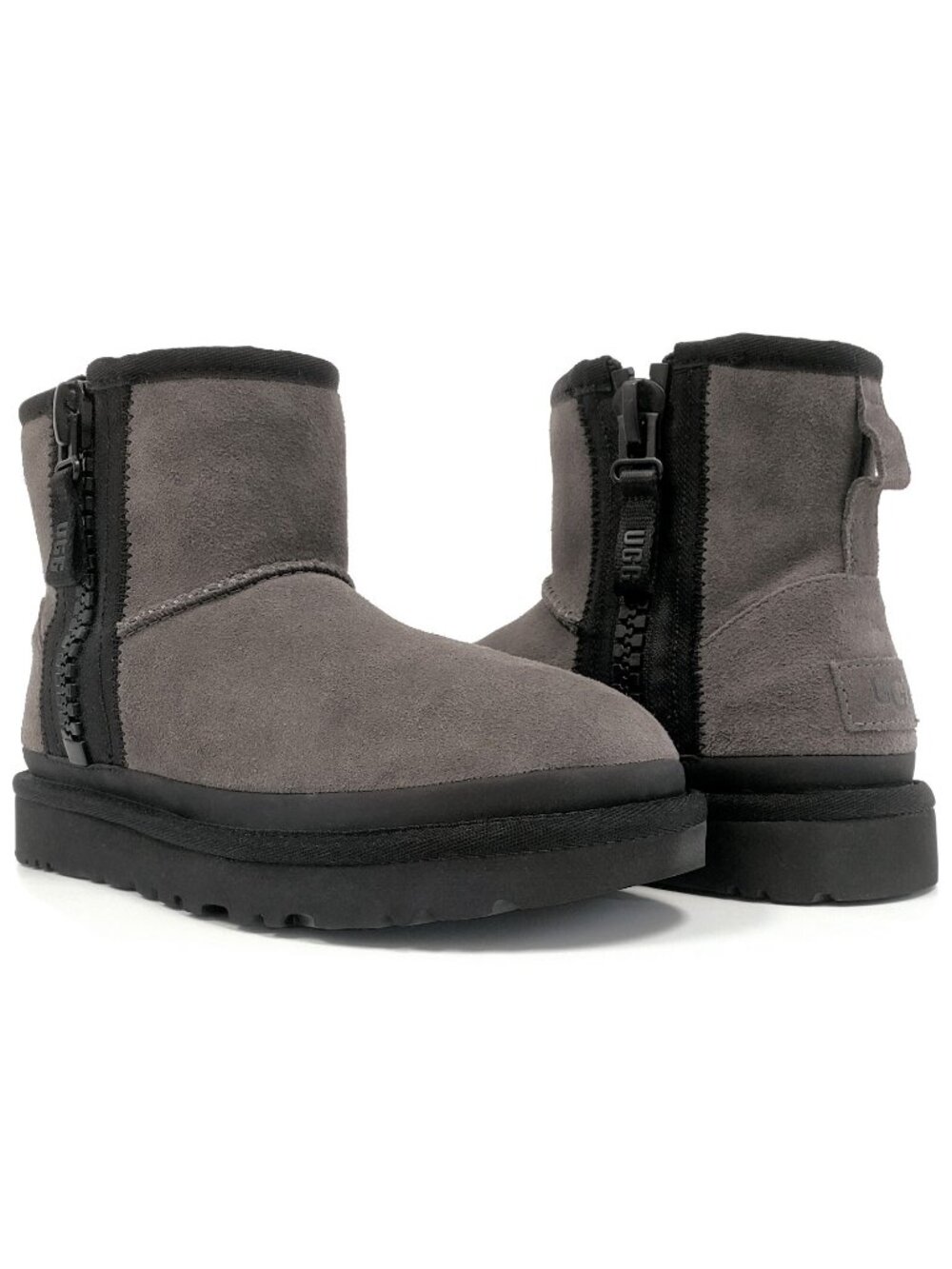 UGG Classic Mini Zipper Tape Logo Women's Suede Winter Boots in Charcoal Size 6